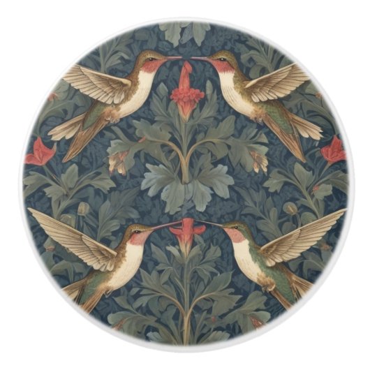 Ruby-throated kolibries William Morris stijl Keramische Knop (Voorkant)