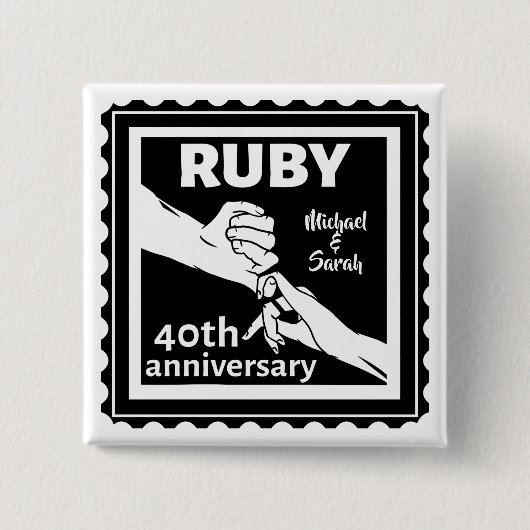 Ruby trouwdag hand houden 40e vierkante button 5,1 cm (Voorkant)