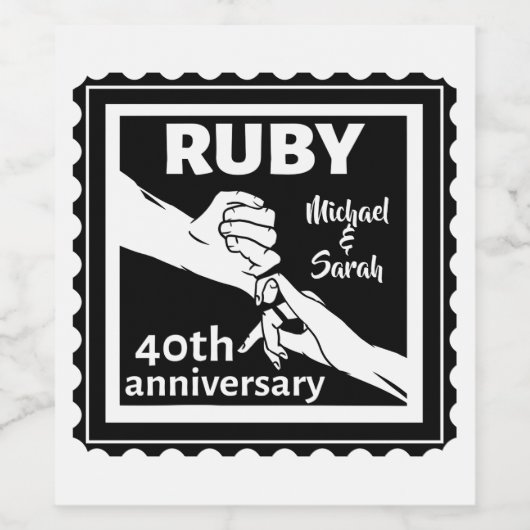 Ruby trouwdag hand houden 40e wijn etiket (Enkel label)