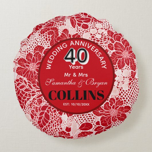 Ruby Wedding Anniversary 40 years Personalized Rond Kussen (Achterkant)