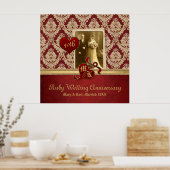 Ruby Wedding Jubileum Antiek Damask Gold Red Poster (Keuken)