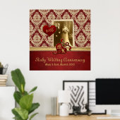 Ruby Wedding Jubileum Antiek Damask Gold Red Poster (Thuiskantoor)