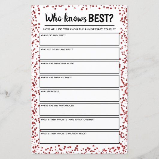 Ruby Wedding Jubileum Party Game (Voorkant)