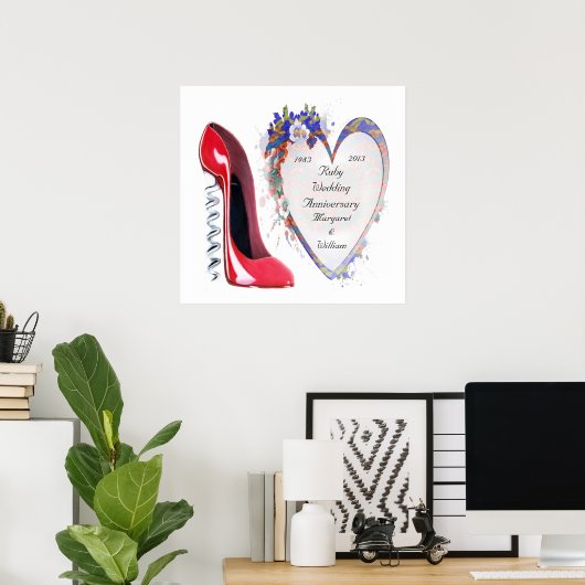Ruby Wedding Jubileum Poster, met Poster (Thuiskantoor)