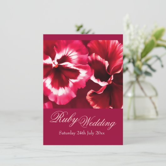 Ruby Wedding Party nodigt 40e roze en rood uit Kaart (Staand voorkant)