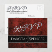 Ruby Wedding | RSVP Crimson Granaat Rood en Zwart Uitnodiging Briefkaart (Voorkant / Achterkant)