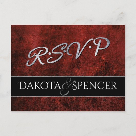 Ruby Wedding | RSVP Crimson Granaat Rood en Zwart Uitnodiging Briefkaart (Voorkant)