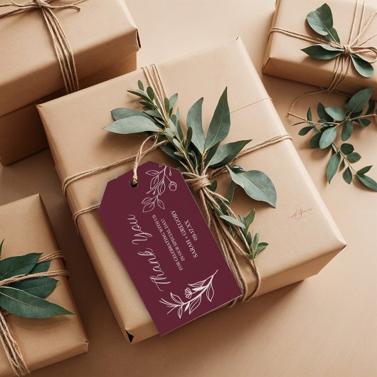 Ruby Wine Simple Boho Floral Bedankt Favor Cadeaulabel