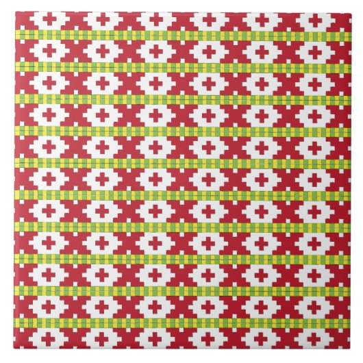Rucava Red en green folk geometric design V Tegeltje (Voorkant)
