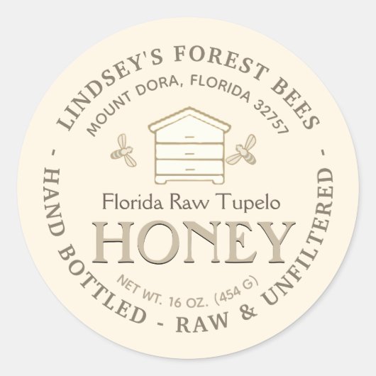 Ruche avec Petites abeilles Miel Étiquette Main Bo (Devant)