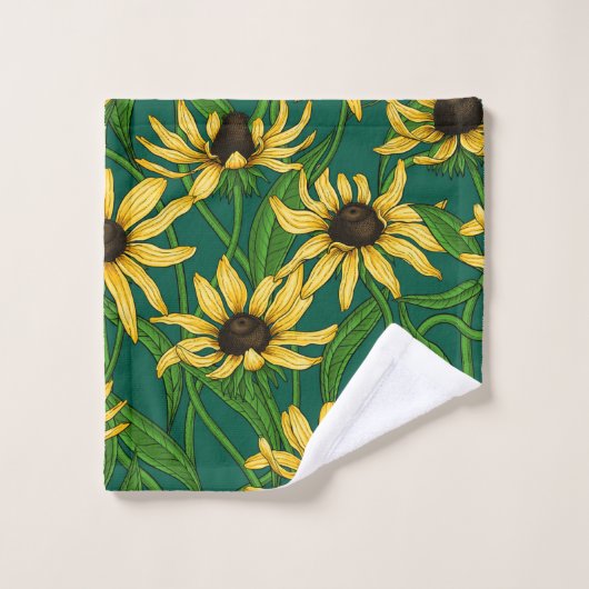 Rudbekia jaune sur vert foncé (Gant de toilette)