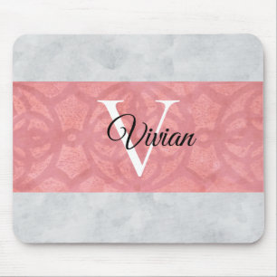 Ruddy Pink Batik and Grey Waterverf Monogrammen n Muismat