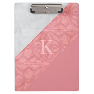 Ruddy Pink Batik en Grey Waterverf Letter Klembord