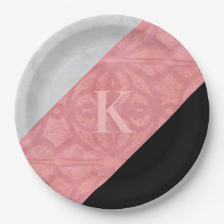 Ruddy Pink Batik en Grey Waterverf Letter Papieren Bordje