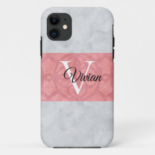 Ruddy Pink Batik en Grijze Waterverf monogrammen iPhone 11 Hoesje