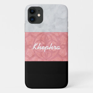 Ruddy Pink Batik Grey Waterverf en naam iPhone 11 Hoesje