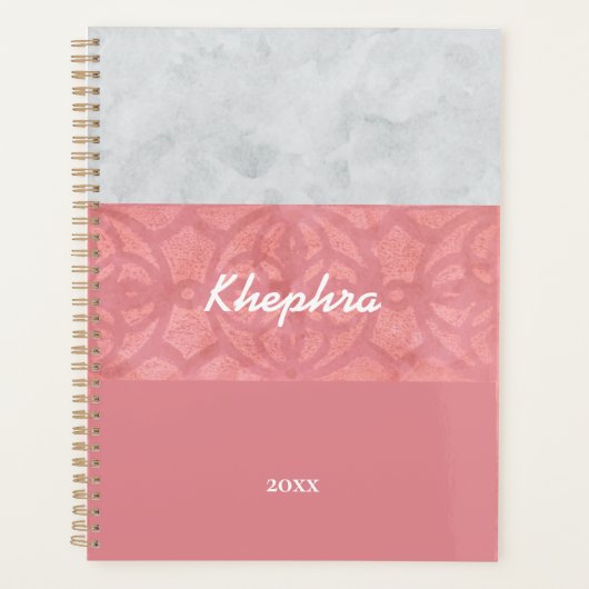 Ruddy Pink Batik Grey Waterverf Naam Planner (Voorkant)