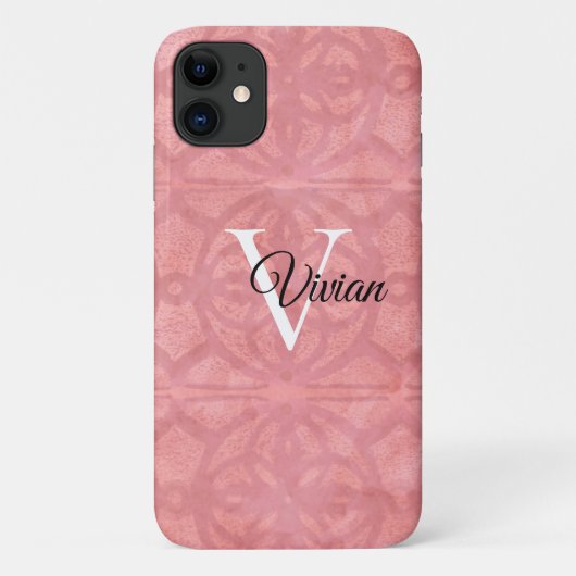 Ruddy Pink Waterverf Monogram Naam Case-Mate iPhone Case (Achterkant)