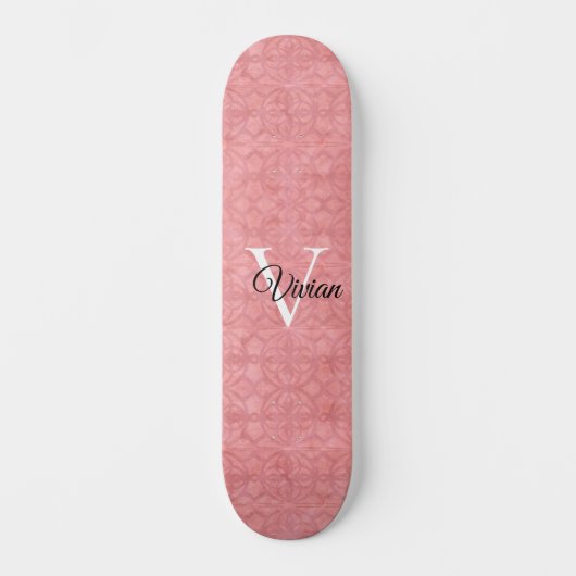 Ruddy Pink Waterverf Monogram Naam Skateboard (Voorkant)