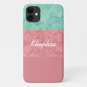 Ruddy roze batik en Blue Waterverf Name iPhone 11 Hoesje