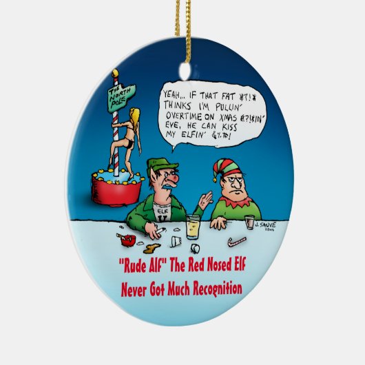 Rude Alf Funny Elf Cartoon Keramisch Ornament (Rechts)
