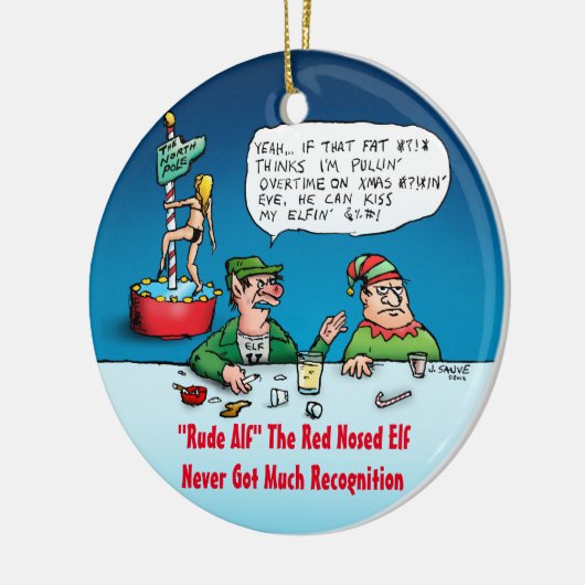 Rude Alf Funny Elf Cartoon Keramisch Ornament (Links)