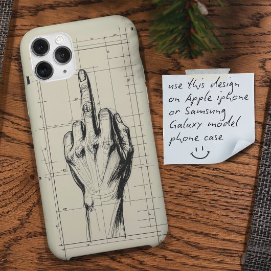 Rude Sketch Blueprint Middelvinger Hand Case-Mate iPhone Case