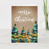 Rudimentaire kerstboom-sneeuwvlokken in waterverf feestdagen kaart (Voorkant)