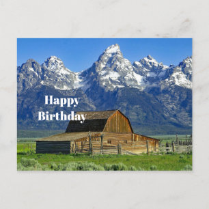 Rudimentaire schuur berglandschap foto verjaardag briefkaart