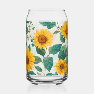 Rudimentaire zonnebloem waterverf bloem boerderij blikvorm glas