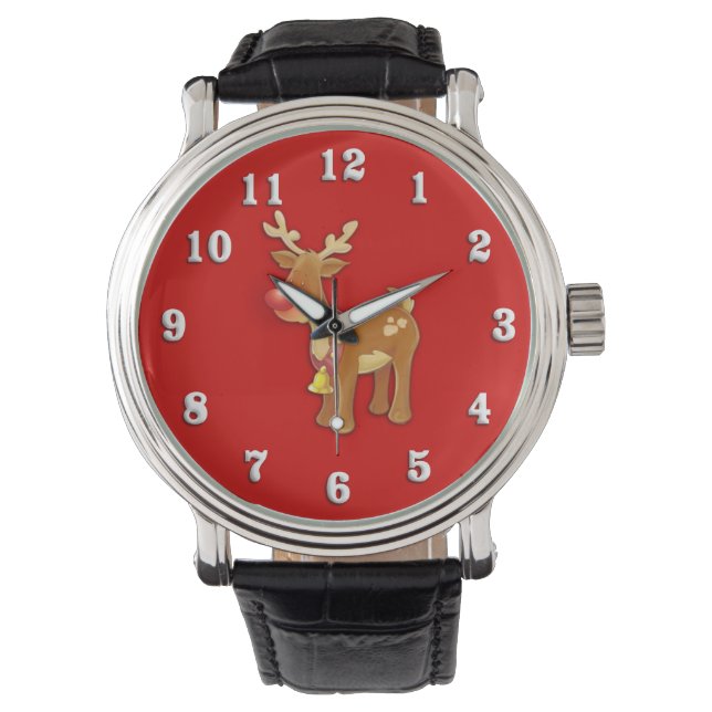 Rudolf Reindeer Kerstmis Horloge (Voorkant)