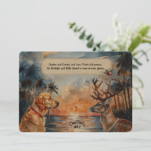 Rudolph & Belle aan het Strand – 5x7 Wenskaart Feestdagenkaart