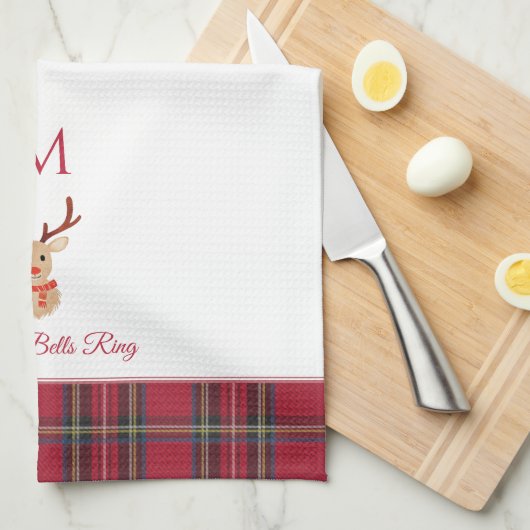 Rudolph de Rendier Custom Monogram Kerstmis Theedoek (Quarter Fold)