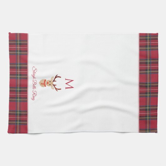 Rudolph de Rendier Custom Monogram Kerstmis Theedoek (Horizontaal)