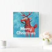 Rudolph de rode neusrender vierkante klok (Huis)