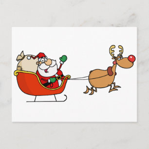 Rudolph Flying Kris Kringle in zijn slee Briefkaart