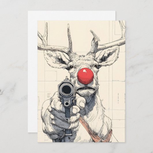 Rudolph has a Gun Funny Adult Christmas Cards Feestdagenkaart (Voorkant / Achterkant)