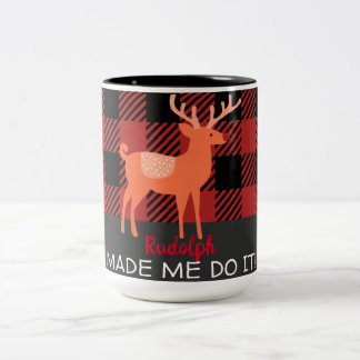 "Rudolph heeft het me laten doen!" Koffie/thee-Mok Tweekleurige Koffiemok
