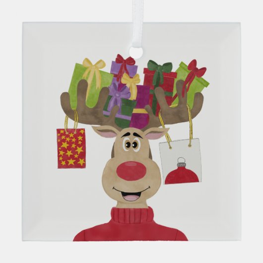 Rudolph kerstcadeaus rendieren glas ornament (Achterkant)