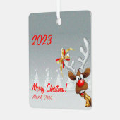 Rudolph Kersttree snow Metal Square Ornament (Voorkant links)