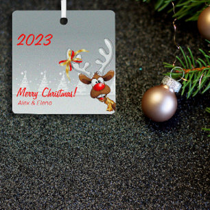 Rudolph Kersttree snow Metal Square Ornament