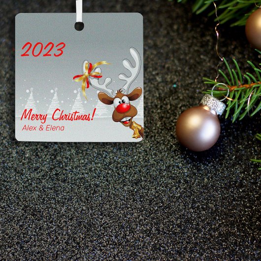 Rudolph Kersttree snow Metal Square Ornament
