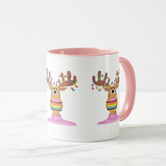 Rudolph LGBT Face masqué Reindeer Mug (Devant droit)