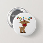 Rudolph_met_Kerstmis_Lichten Ronde Button 5,7 Cm (Voorkant /achterkant)