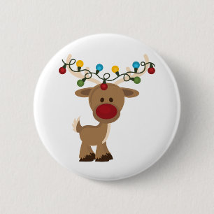Rudolph_met_Kerstmis_Lichten Ronde Button 5,7 Cm