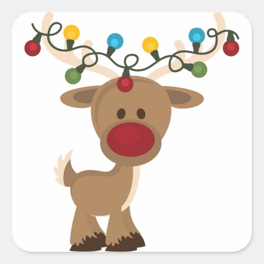 Rudolph_met_Kerstmis_Lichten Vierkante Sticker (Voorkant)