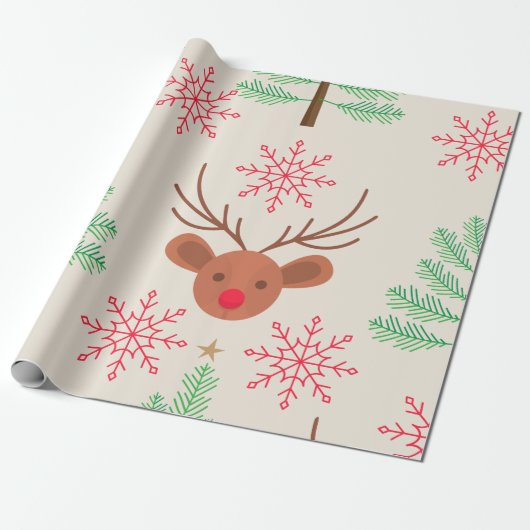 Rudolph modern Kerstfeest Cadeaupapier (Uitgerold)