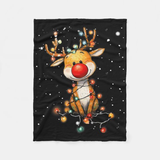 Rudolph Red Nose Kerstman's Rendier Kerstmis Fleece Deken (Voorkant)