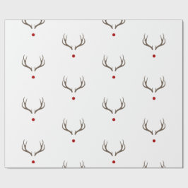 Rudolph Reindeer Antlers Red Nose Shiny Holiday Cadeaupapier