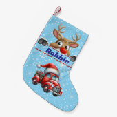 Rudolph Reindeer Kerstmis Blauw & Wit Kleine Kerstsok (Voorkant (Hangend))